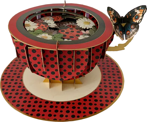 3D Teacup Butterfly Ladybugs Greeting Card