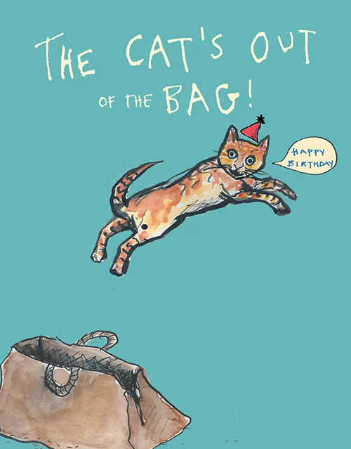 Cat Out of Bag Birthday Greeting Card