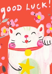Lucky Cat Good Bye and Good Luck Card