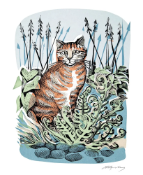Ginger Cat & Fern Blank Card