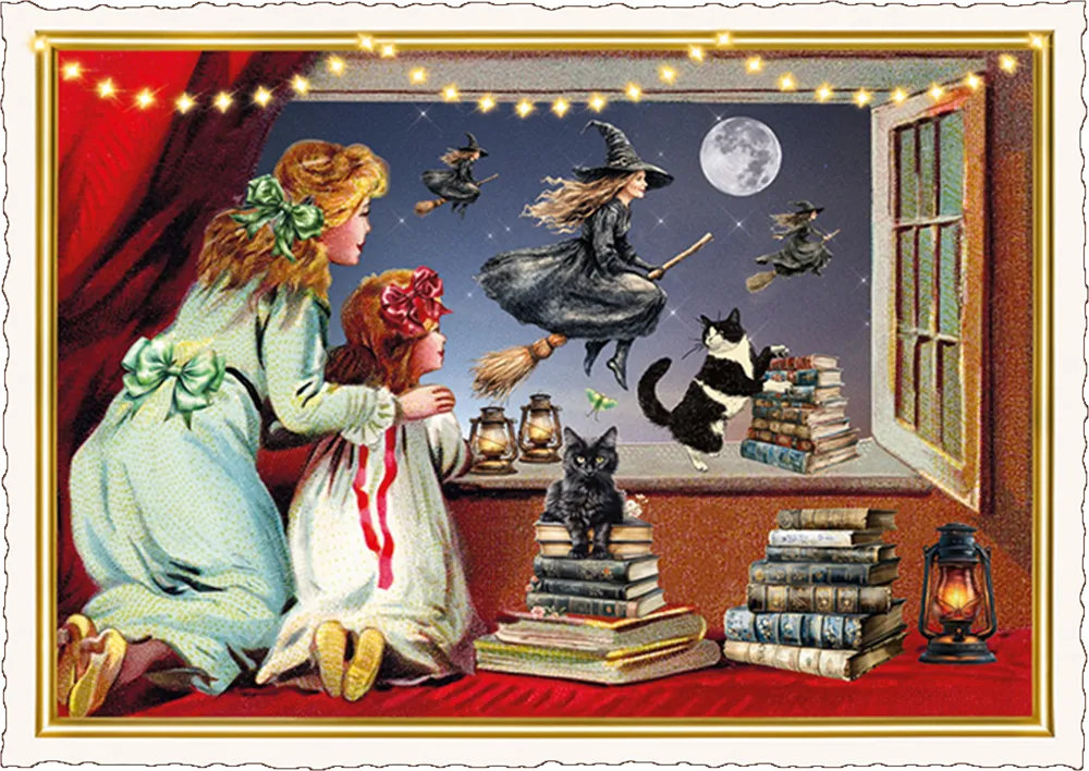 Kids and Witch Halloween Postcard