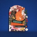 Diecut Cat Books Birthday Greeting Card