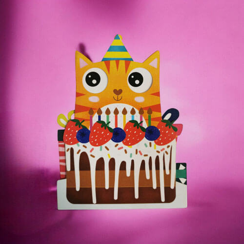 Wobbly Cat Cake Birthday Greeting Card