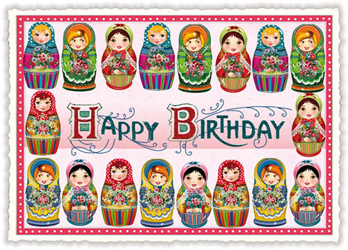 Russian Dolls Birthday Postcard