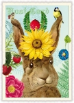 Rabbit Sunflower Blank Postcard