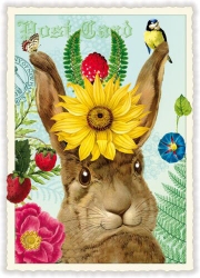 Rabbit Sunflower Blank Postcard