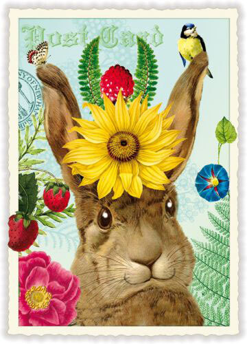 Rabbit Sunflower Blank Postcard