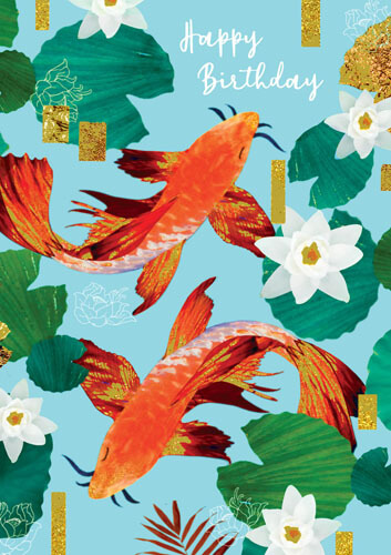 Koi Pond Birthday Greeting Card