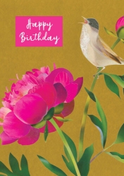 Peony Bird Birthday Greeting Card