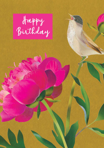 Peony Bird Birthday Greeting Card