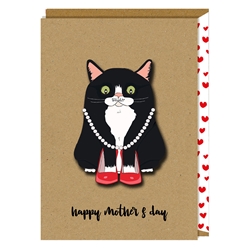 Cat in Pearls Mothers Day Card 
