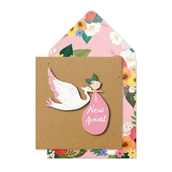 Girl Stork Baby Card 