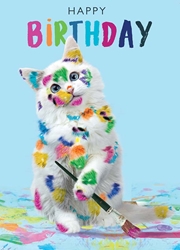 Painted Cat Birthday Card 