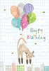 Cat Balloon Birthday Card 