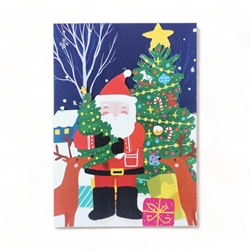 Santa with Reindeer Greeting Card