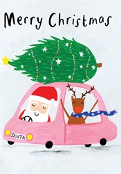 Santa in a Pink Car Greeting Card