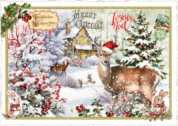 Snow Deer Christmas Postcard