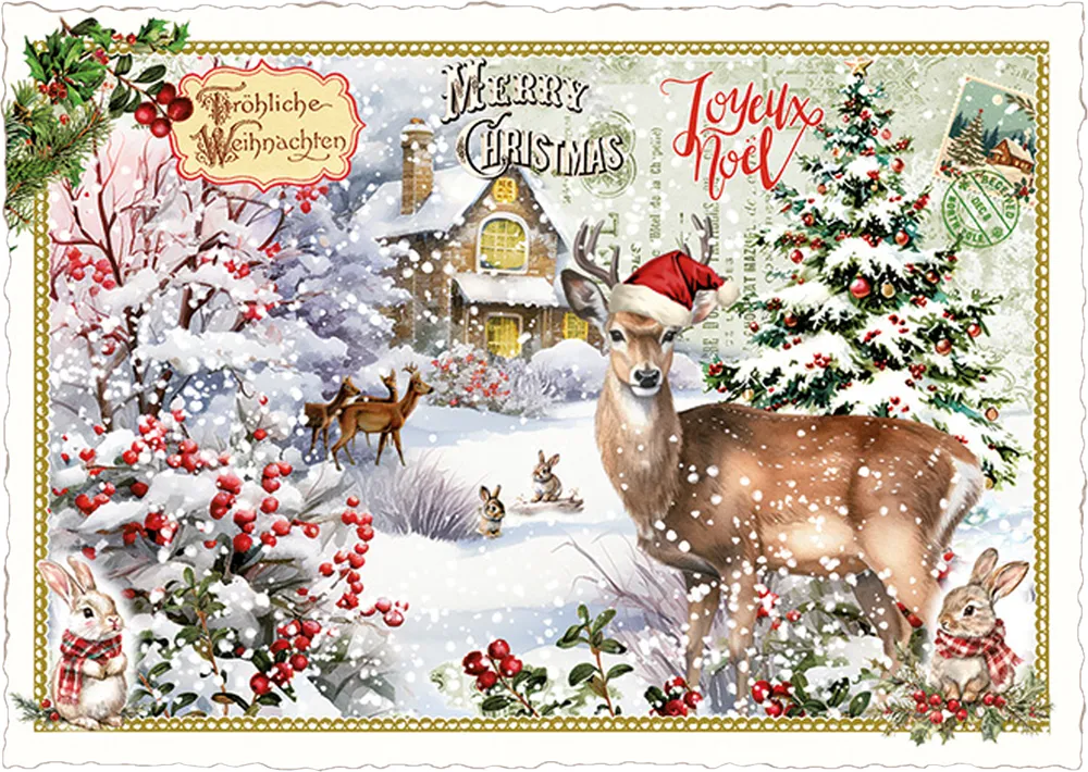 Snow Deer Christmas Postcard