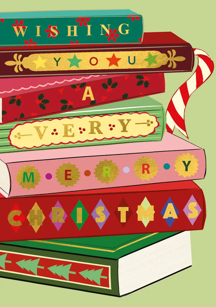 Book Stack Christmas Card