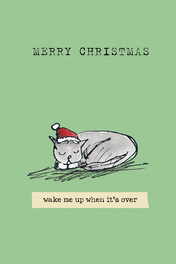 Cat Wake Me Up Christmas Card