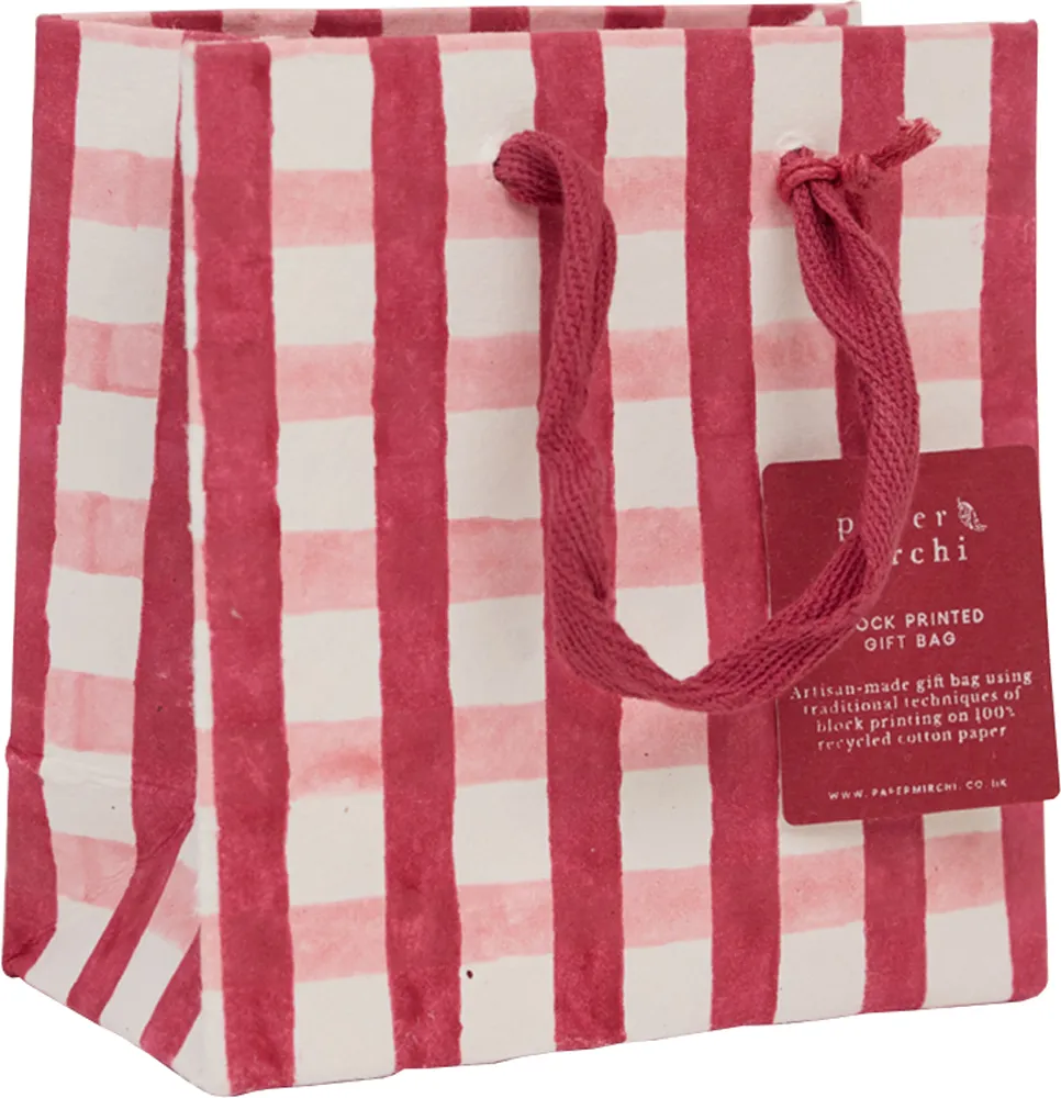 Pink Xmas Gingham Small Gift Bag