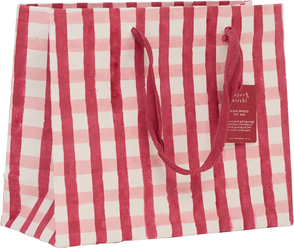 Pink Xmas Gingham Medium Gift Bag
