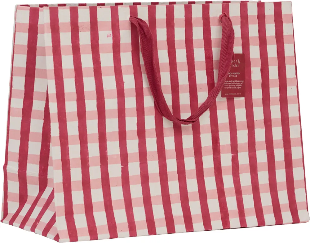 Pink Xmas Gingham Large Gift Bag