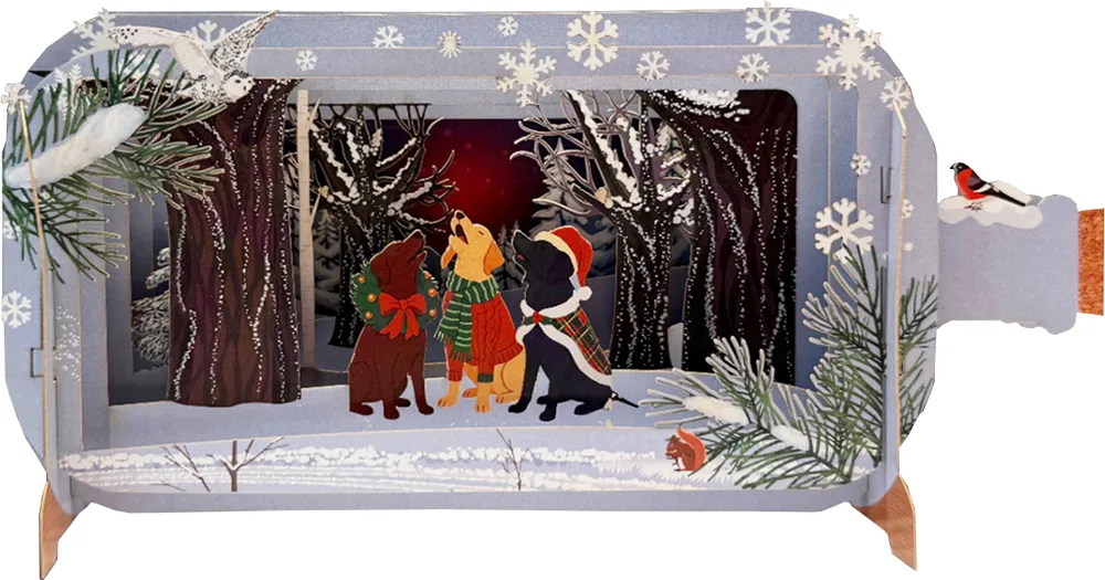 3D Dogs in the Woods Christmas Card