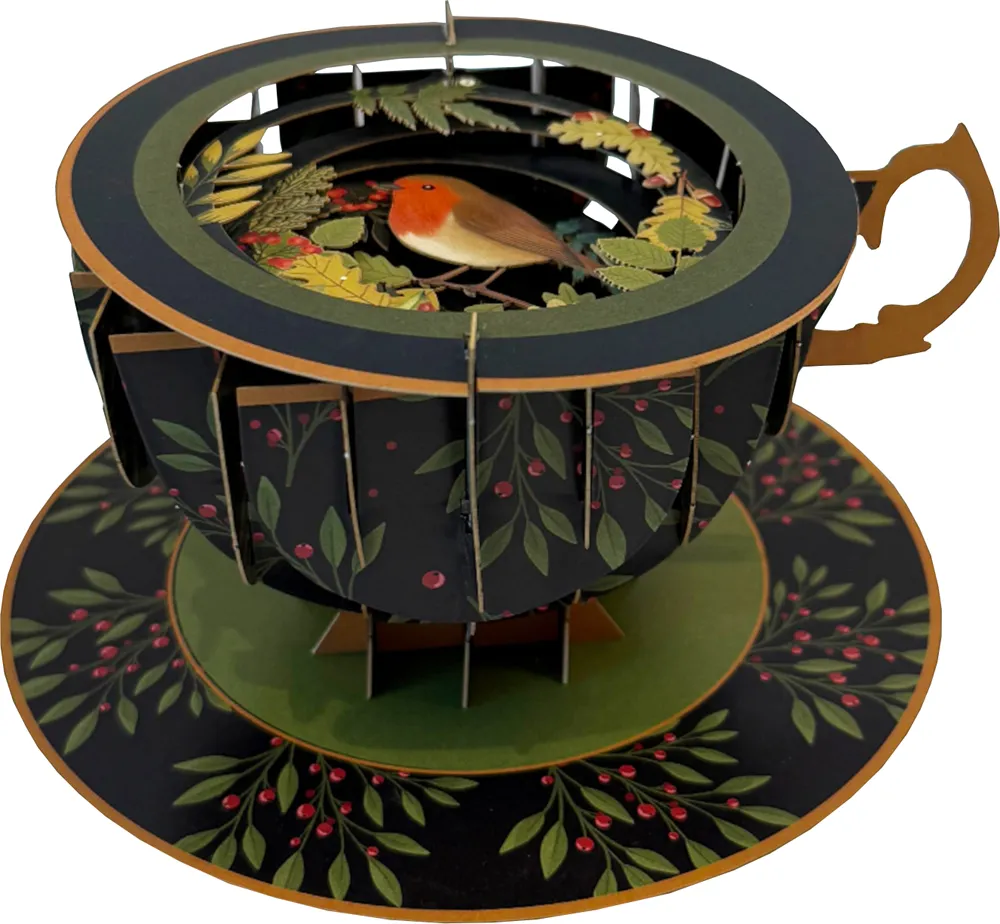 3D Teacup Robins Christmas Card