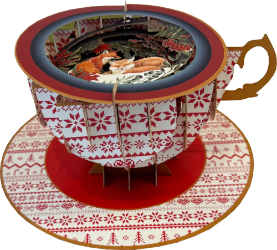 3D Teacup Foxes Christmas Card