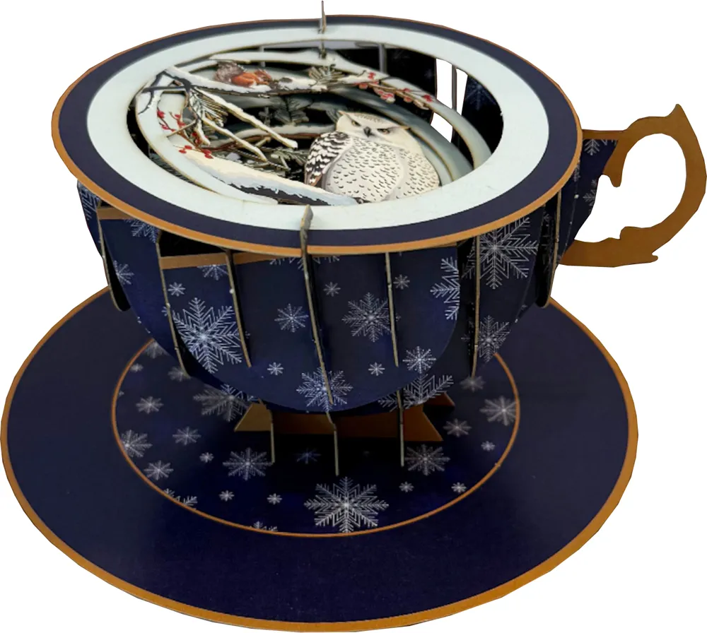 3D Teacup Snowy Owl Christmas Card