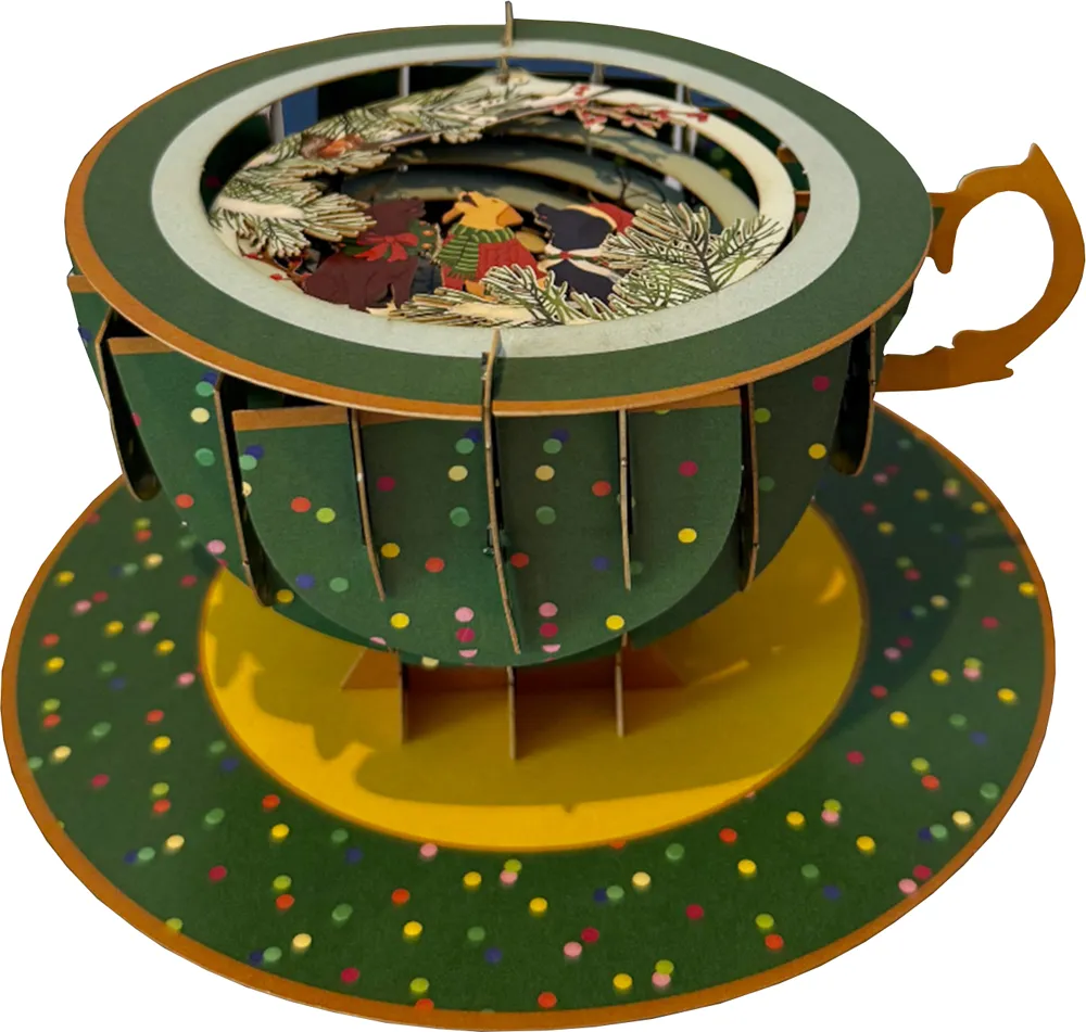 3D Teacup Forest Dogs Christmas Card